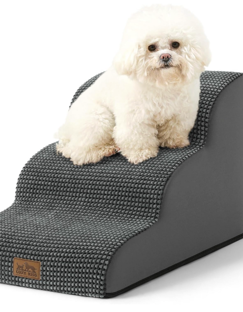Amazon Cozy Kiss 3 Step Dog Stairs for Small Dogs 15.7x22.4x15.7 inch - Charcoal Grey