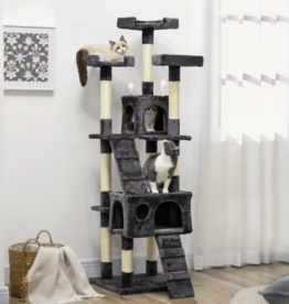 Temu PawHut Multi-Level Cat Tree Condo with Scratching Posts 19.3"L x 19.3"W x 68.1"H - Charcoal Gray