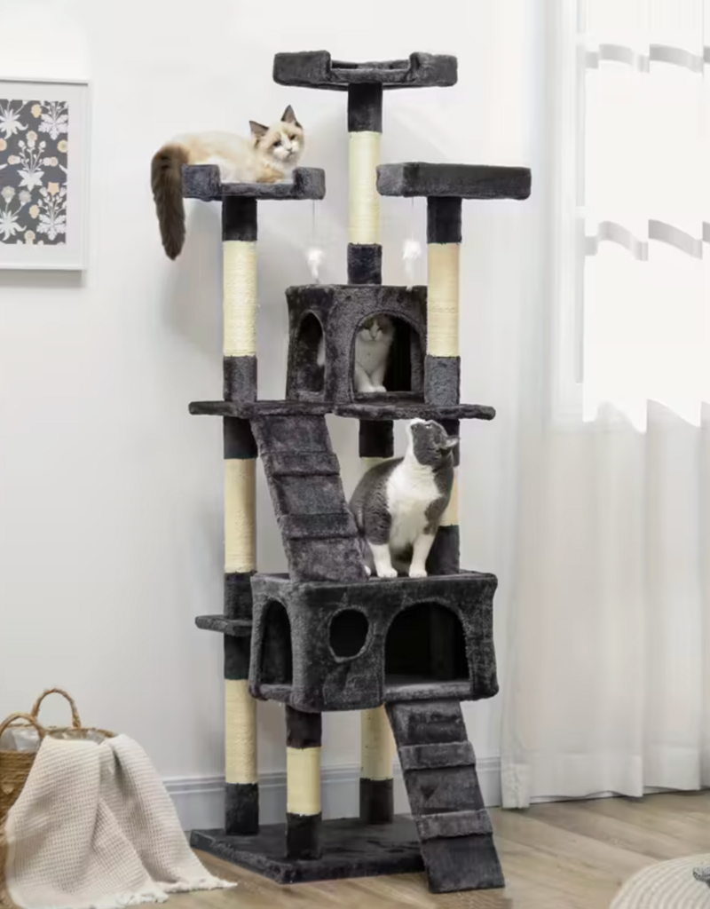 Temu PawHut Multi-Level Cat Tree Condo with Scratching Posts 19.3"L x 19.3"W x 68.1"H - Charcoal Gray