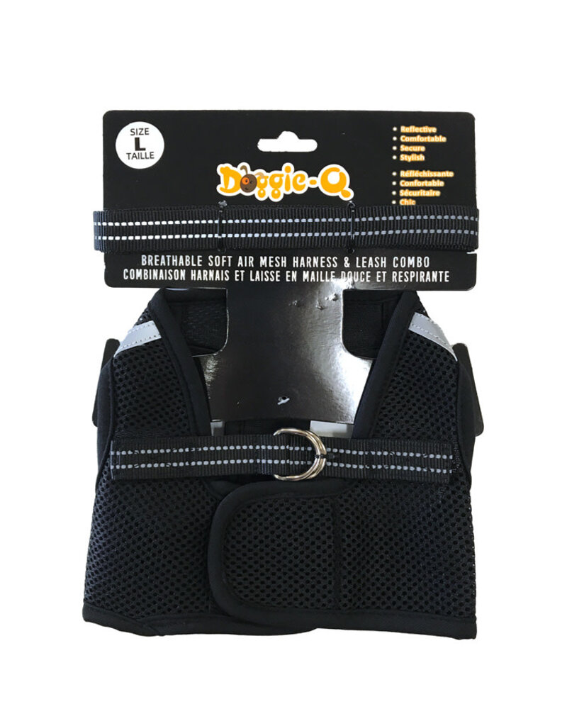 Doggie-Q Doggie-Q Mesh Dog Harness & Leash Combo - Black - L