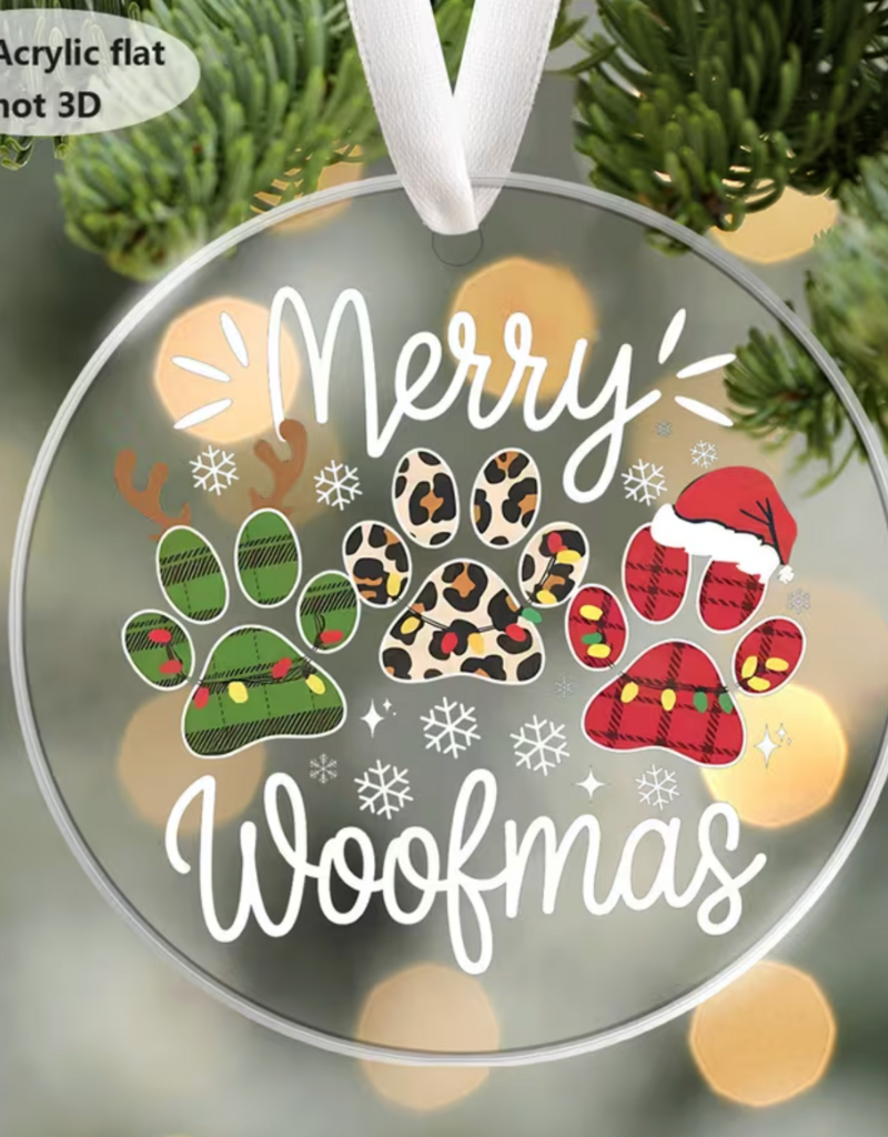 Temu Acrylic 2D Flat Ornament - Merry Woofmas Christmas 1pc