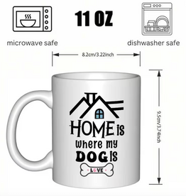 Temu Dog Lover Mug - Paw Print & Bone Design with "Home is Where my Dog is"
