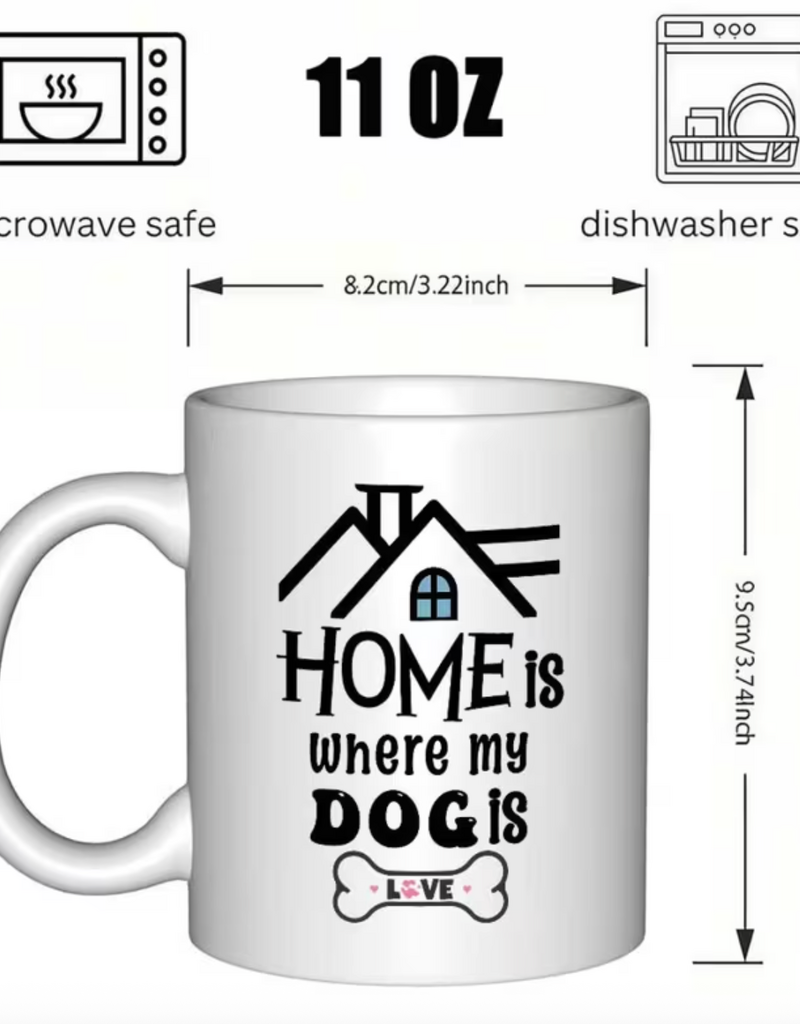 Temu Dog Lover Mug - Paw Print & Bone Design with "Home is Where my Dog is"