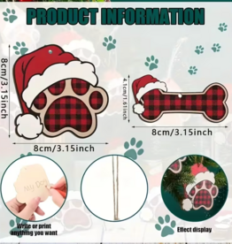 Temu Wooden 2D Flat Ornament - Assorted Christmas Paw Print or Bone 1pc.
