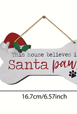 Temu Christmas Dog Decor - "This House Believes in Santa Paws" Dog Bone Sign 1pc.