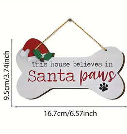Temu Christmas Dog Decor - "This House Believes in Santa Paws" Dog Bone Sign 1pc.