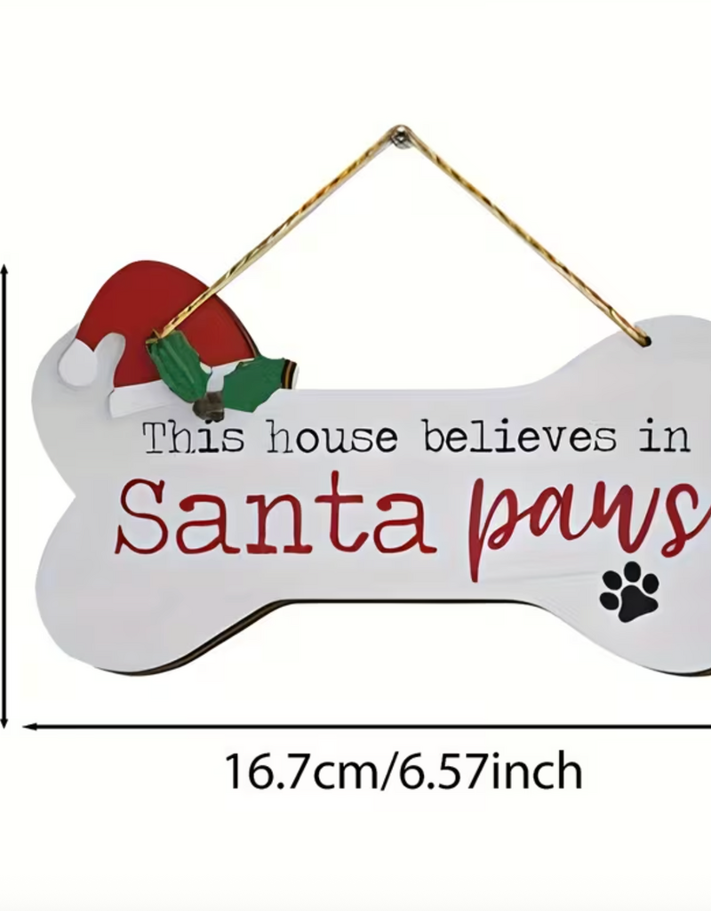 Temu Christmas Dog Decor - "This House Believes in Santa Paws" Dog Bone Sign 1pc.