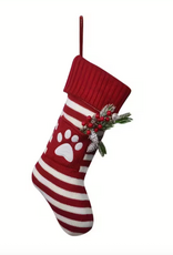 Temu Christmas Stripped Stocking - Red Paw Print 1pc.