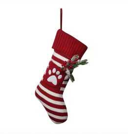 Temu Christmas Stripped Stocking - Red Paw Print 1pc.