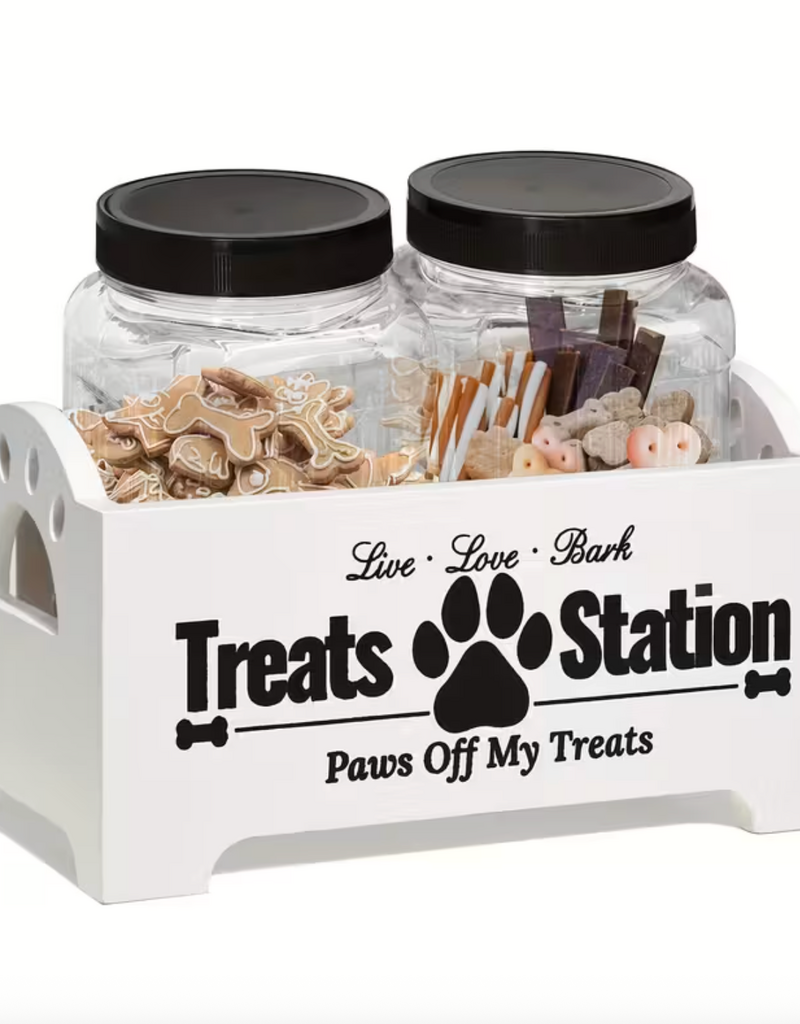 Temu Wooden Treat Station with Dog Treat Containers - White