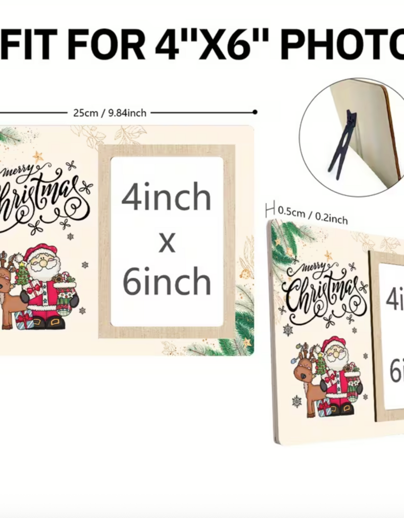 Temu Wooden Photo Frame - Merry Christmas with Santa 1pc
