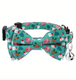 Temu Adjustable Cat Collar with Bell & Bowtie - Christmas Pattern Light Green 1pc.