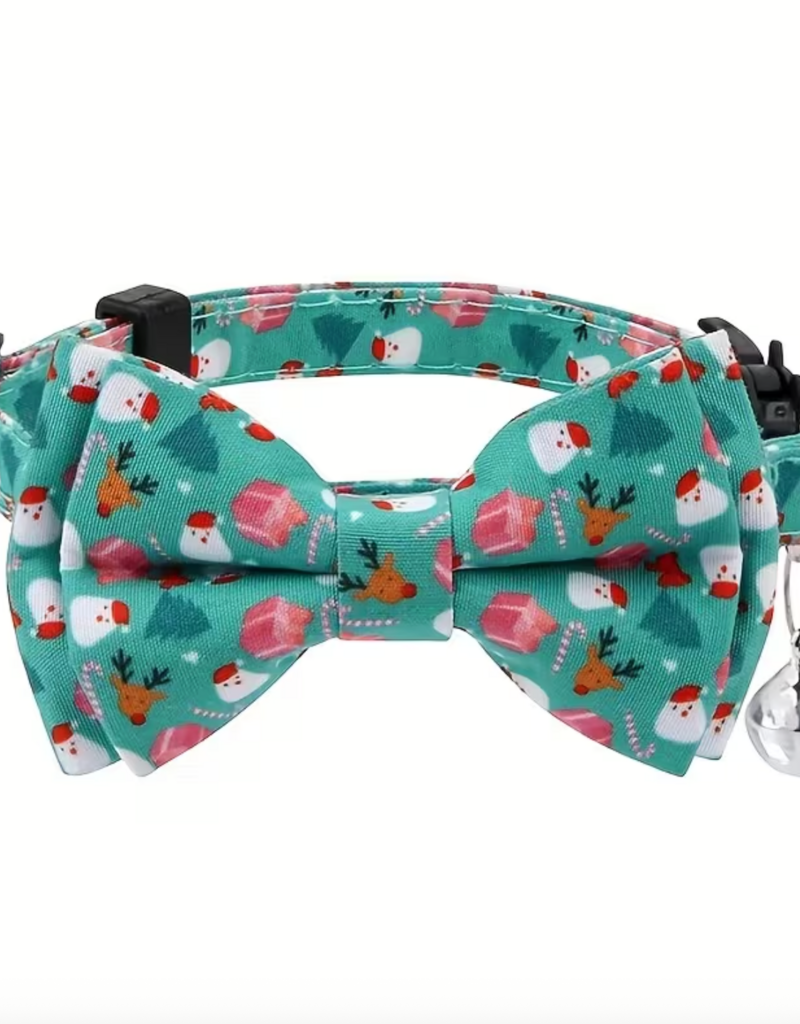 Temu Adjustable Cat Collar with Bell & Bowtie - Christmas Pattern Light Green 1pc.