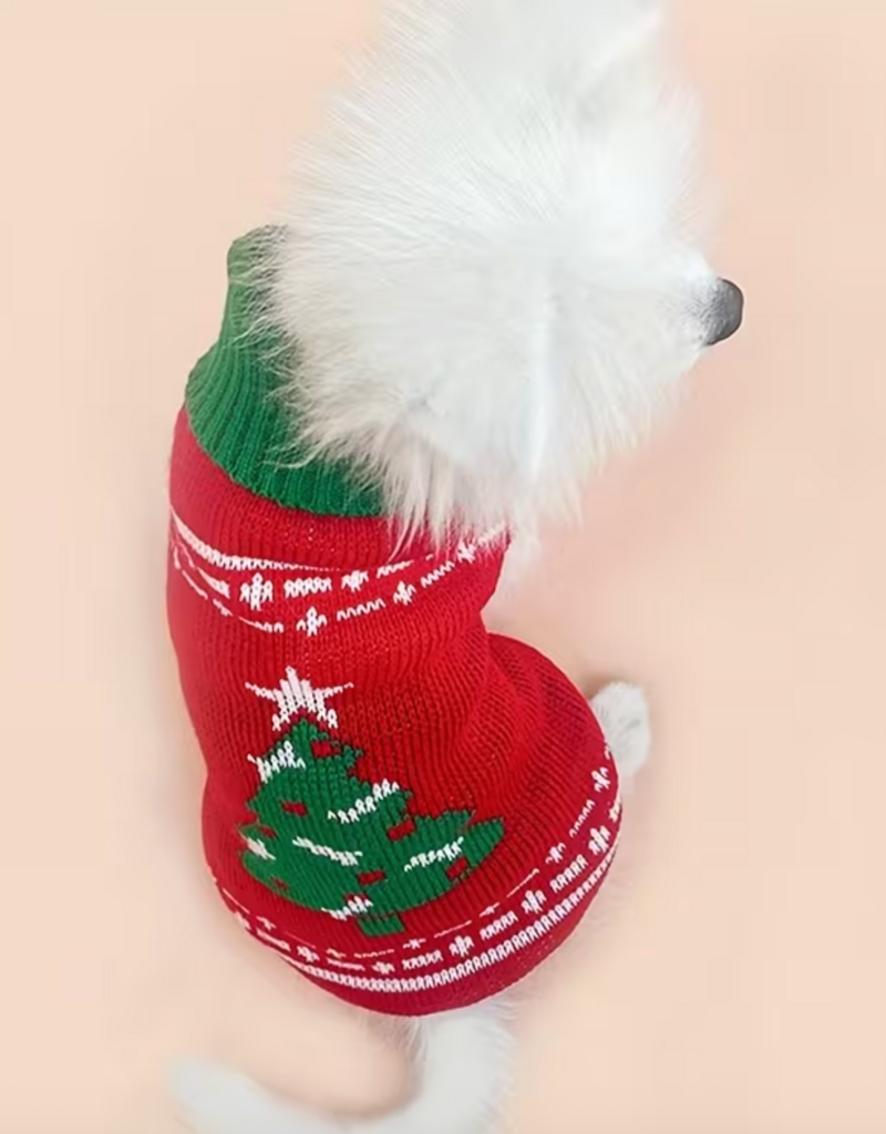 Temu Christmas Sweater - Red & Green Tree - Small