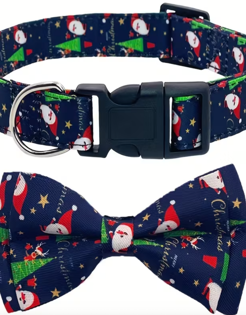 Temu Adjustable Dog Collar - Christmas Pattern - Black - Small