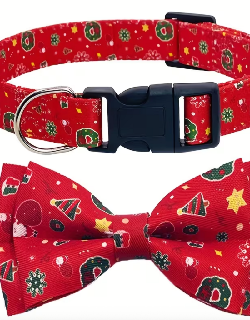 Temu Adjustable Dog Collar - Christmas Pattern - Red - Large