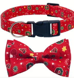 Temu Adjustable Dog Collar - Christmas Pattern - Red - Small