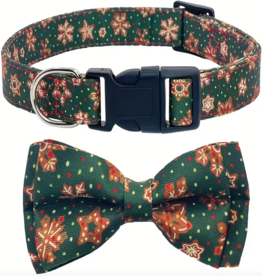 Temu Adjustable Dog Collar - Christmas Pattern - Dark Green - Medium