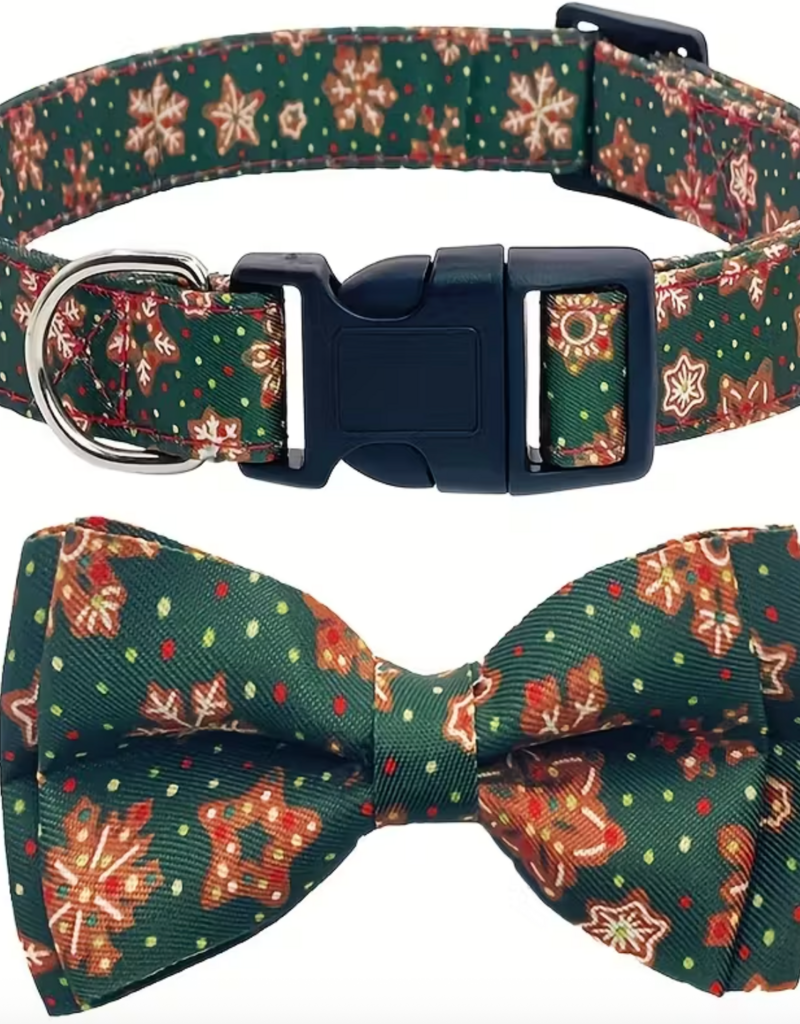 Temu Adjustable Dog Collar - Christmas Pattern - Dark Green - Small