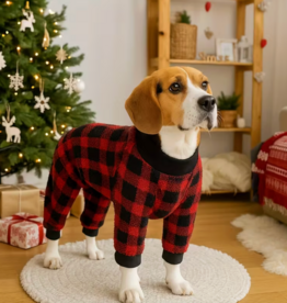 Temu Dog Pajamas - Checkered Red - Large