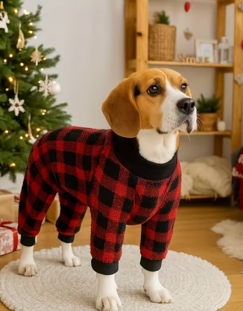 Temu Dog Pajamas - Checkered Red - Large