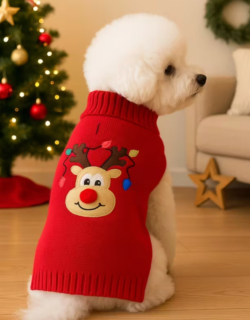 Temu Christmas Sweater - Red with Reindeer - Small