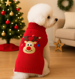 Temu Christmas Sweater - Red with Reindeer - Medium