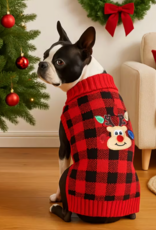 Temu Christmas Sweater - Checkered Red with Reindeer - Medium