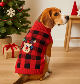 Temu Christmas Sweater - Checkered Red with Reindeer - XXLarge