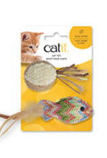 Catit Catit Cat Toy - Straw Woven Fish and Terry Ball
