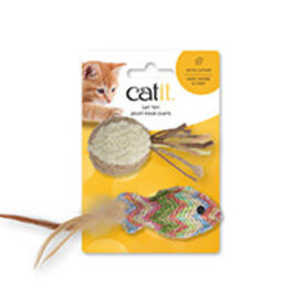 Catit Catit Cat Toy - Straw Woven Fish and Terry Ball