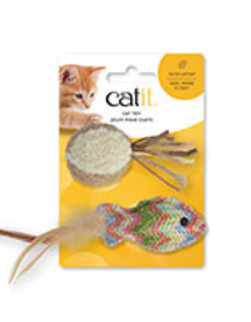 Catit Catit Cat Toy - Straw Woven Fish and Terry Ball