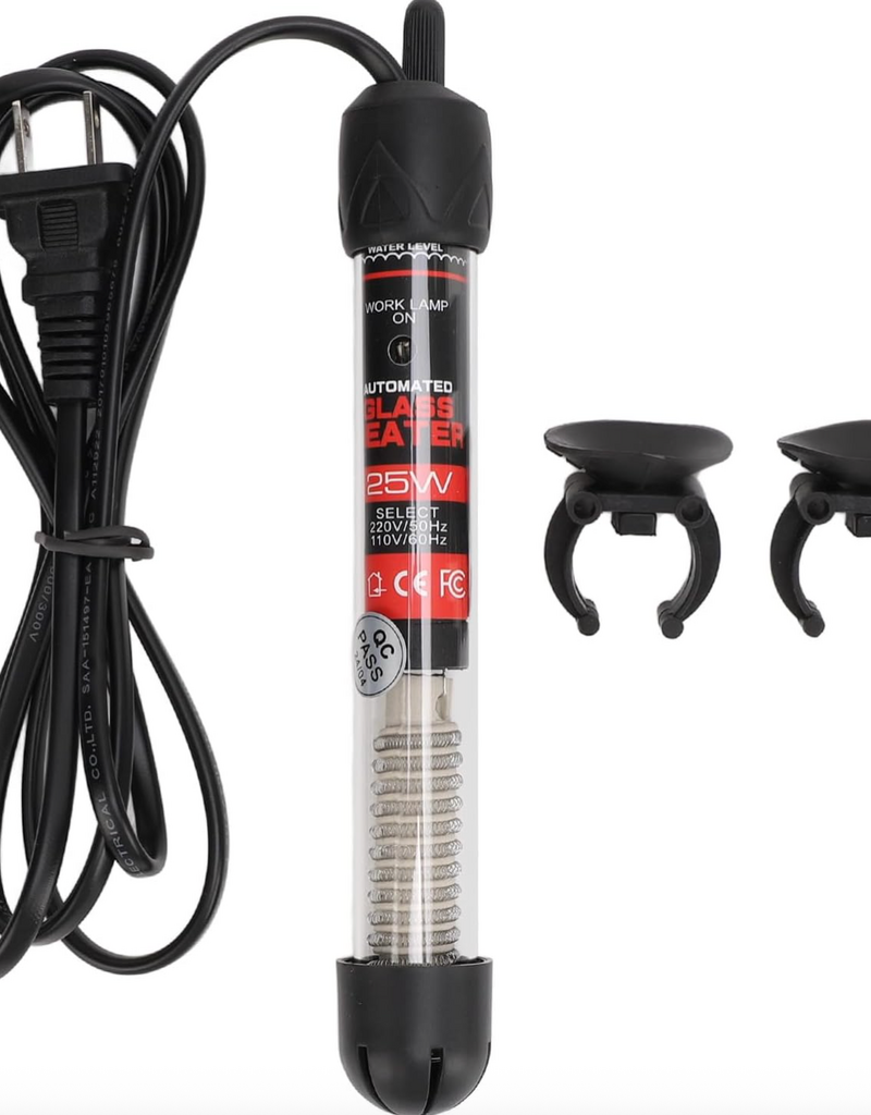 POENVFPO Submersible Fish Tank Heater with Automatic Thermostat for Glass Aquarium - 25W