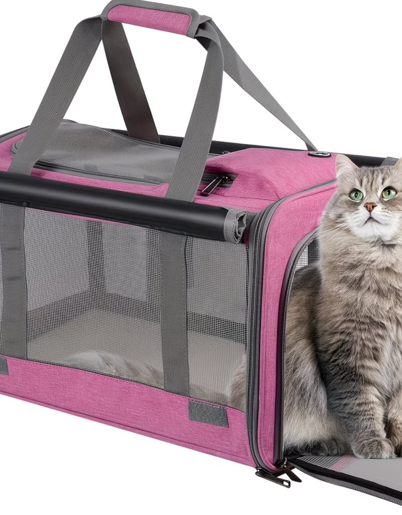 Temu Soft-Sided Foldable Cat Carrier for Medium to Large Cats - Pink