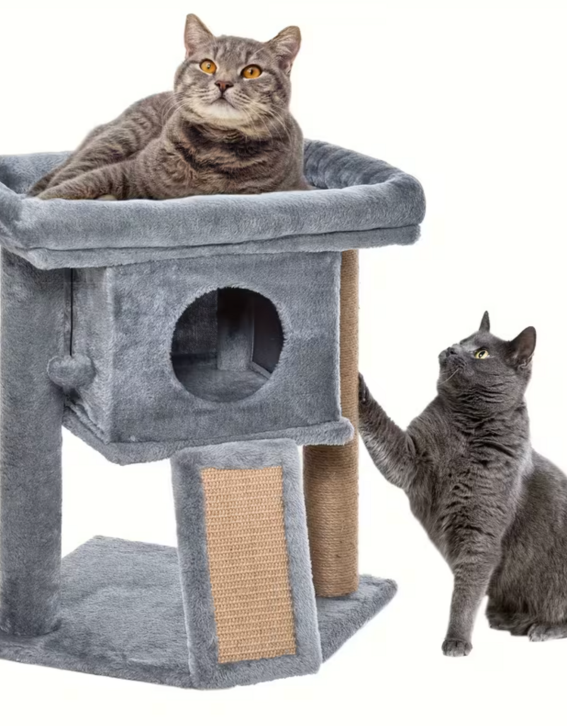 Temu PawHut Cat Tree with Perch, Scratching Post & Cat Condo - Grey