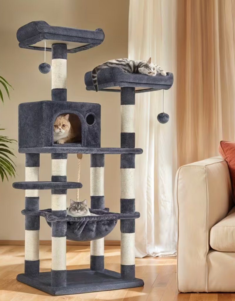 Temu Multi-Level Cat Tree Condo with Perches Scratching Posts - Smokey Gray
