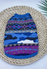 Temu Knitted Dog Sweater - Blue & Purple Pattern - LG