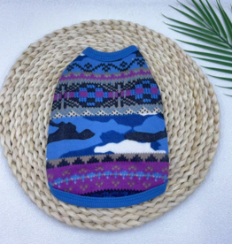 Temu Knitted Dog Sweater - Blue & Purple Pattern - MD