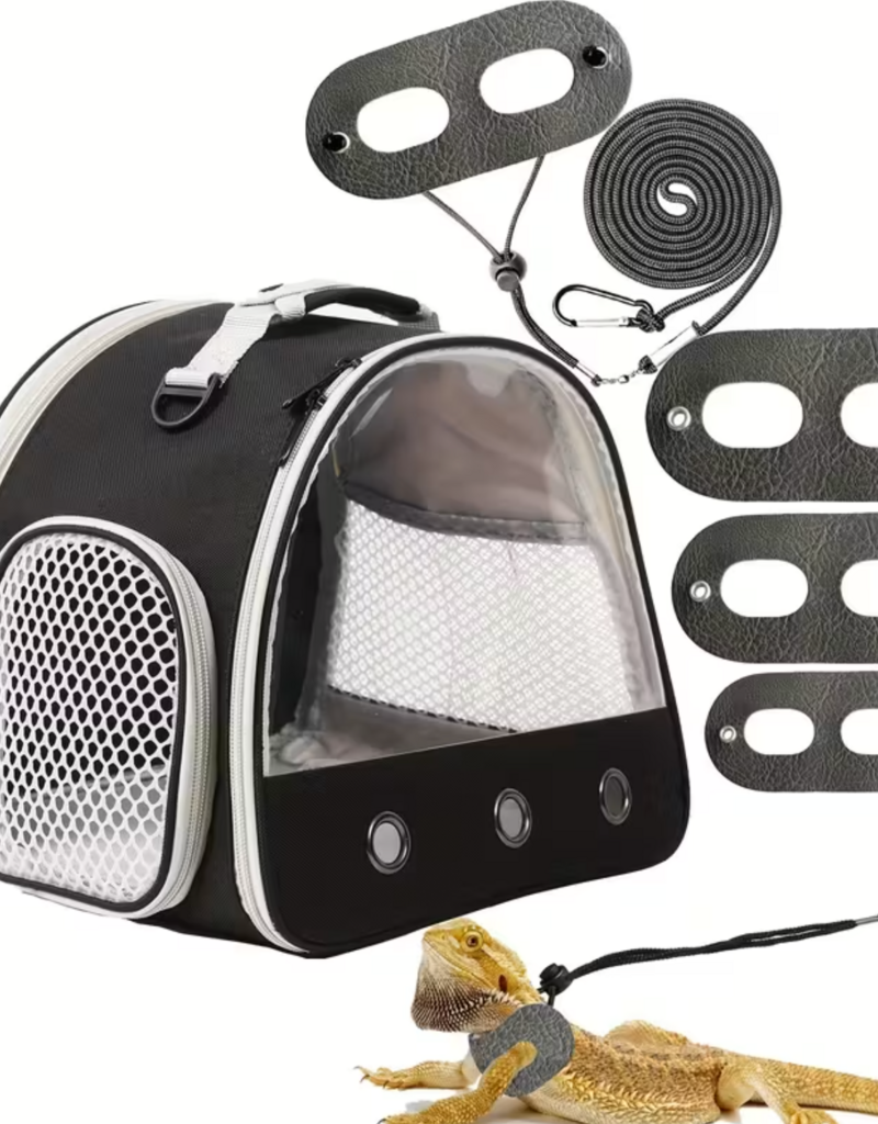 Temu Airline-Approved Bearded Dragon Travel Carrier with Harness and Leash Set – Black