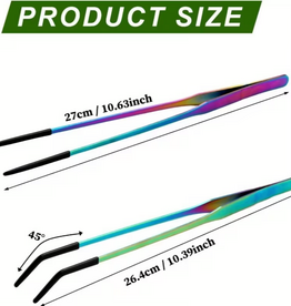 Temu Stainless Steel Feeding Tongs with Rubber Tip 10.6" - Assorted Colours 1pc