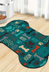 Temu Non-Slip Quick Dry Bone Shaped Geometric Paw Print Feeding Mat 11.8x19.7" - Green/Teal 1pc