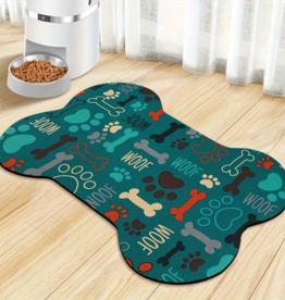 Temu Non-Slip Quick Dry Bone Shaped Geometric Paw Print Feeding Mat 11.8x19.7" - Green/Teal 1pc