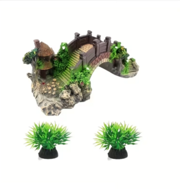 Temu Stone Arch Bridge & Plants - Aquarium Decoration 3pc Kit