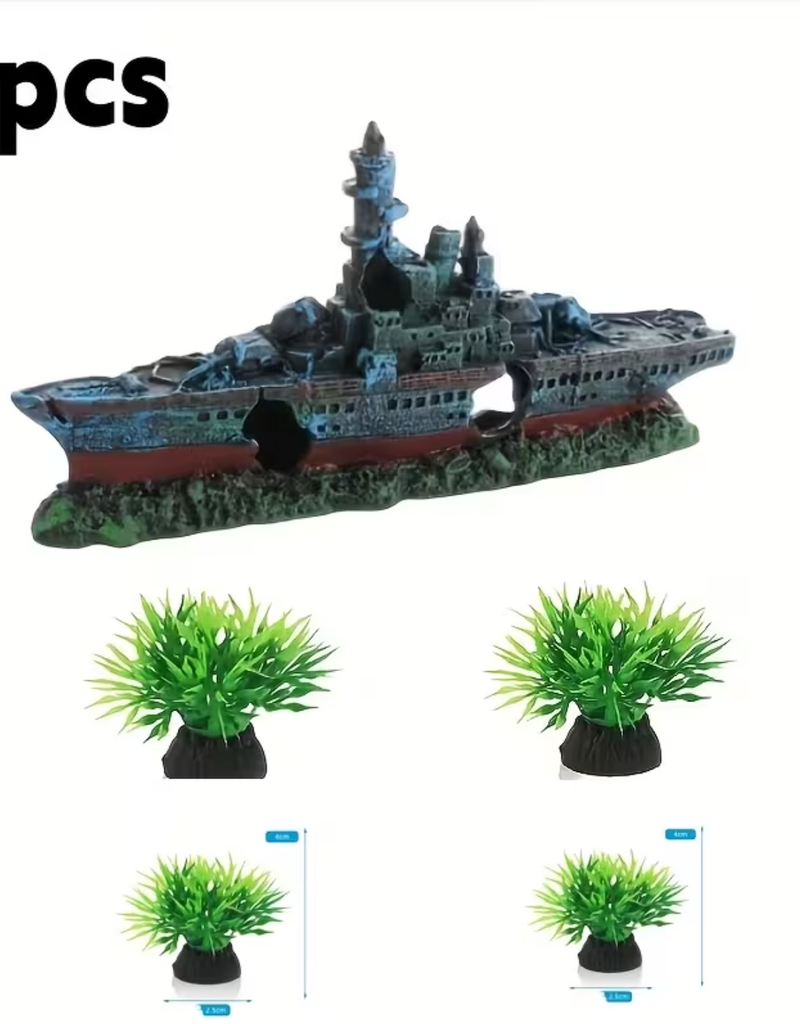 Temu Shipewreck & Plants - Aquarium Decoration 5pc Kit