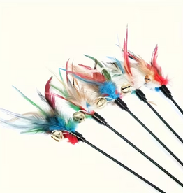Temu Wand Cat Toy with Feathers & Bells - Assorted Colours 1pc
