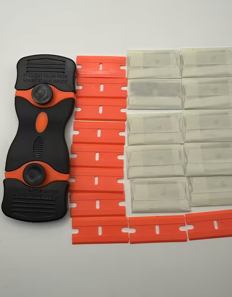 Temu Double-Ended Glass Scraper with 10 Metal Blades & 10 Plastic Blades