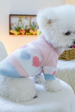 Temu Knitted Dog Sweater - Pink, Blue & White with Hearts - XS