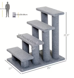 Temu PawHut Four-Step Multi-Level Carpeted Scratching Post and Pet Stairs 25in - Dark Grey