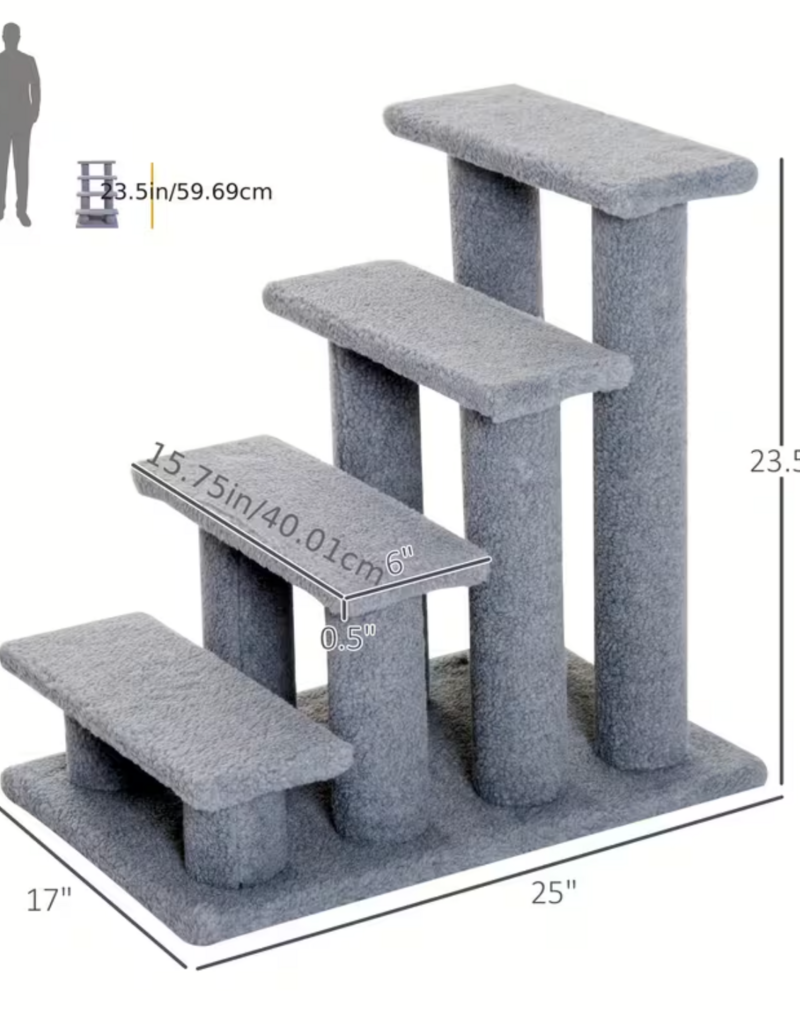 Temu PawHut Four-Step Multi-Level Carpeted Scratching Post and Pet Stairs 25in - Dark Grey