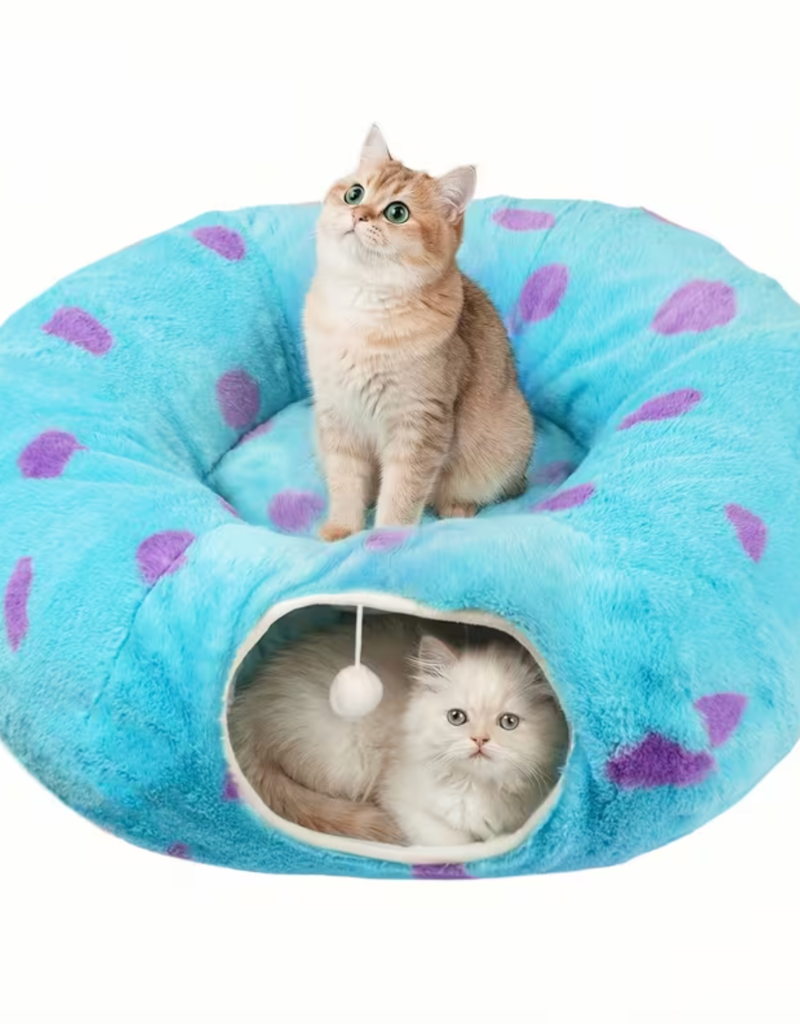 Temu FantasReen Cat Tunnel Bed with Washable Cushion - Blue Purple Donut